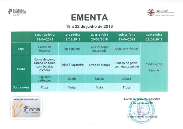 EMENTA DE 18 DE JUNHO A 22 DE JUNHO